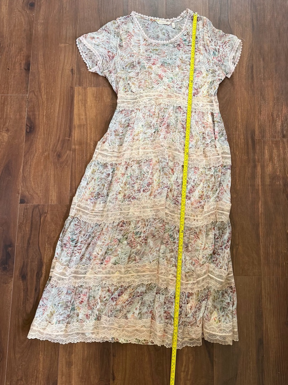 Floral Tiered Lace Maxi Dress Flowy Fairy Boho Wedding Guest Soft Surroundings - Picture 7 of 16